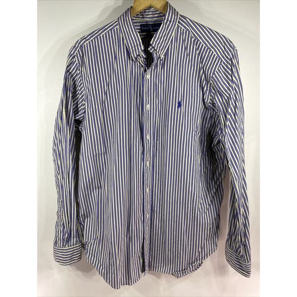 Ralph Lauren Polo Classic Fit Long Sleeve Yellow/blue Striped Men’s Large 42-45 - Picture 1 of 9